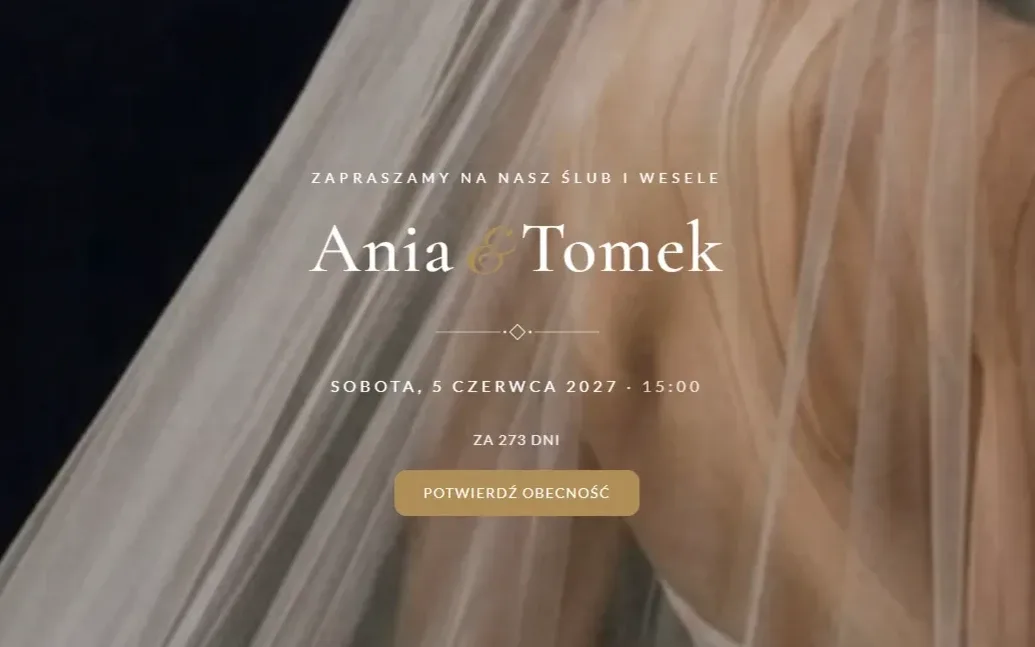 Przykładowa strona weselna w motywie Klasyczna elegancja