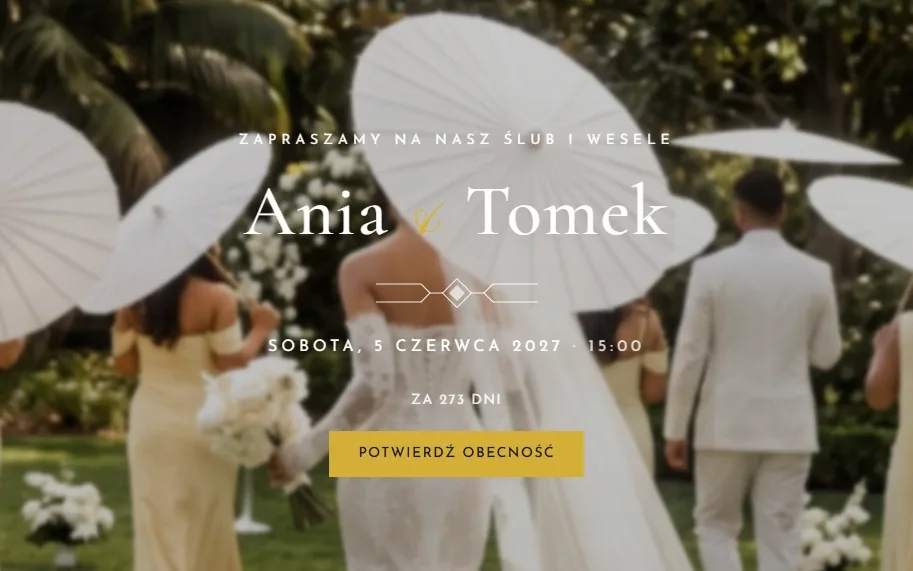 Przykładowa strona weselna w motywie Glamour